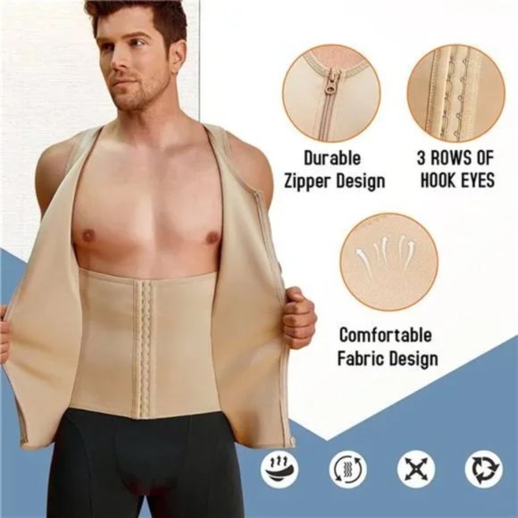 MEN Compression Shirt for Body Slimming Beige - Picture 3 of 7